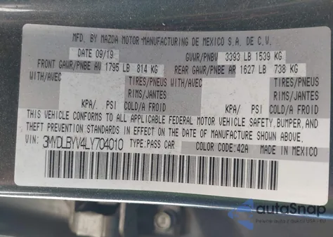 2020 Toyota Yaris Le from USA, damaged, VIN 3MYDLBYV4LY704010